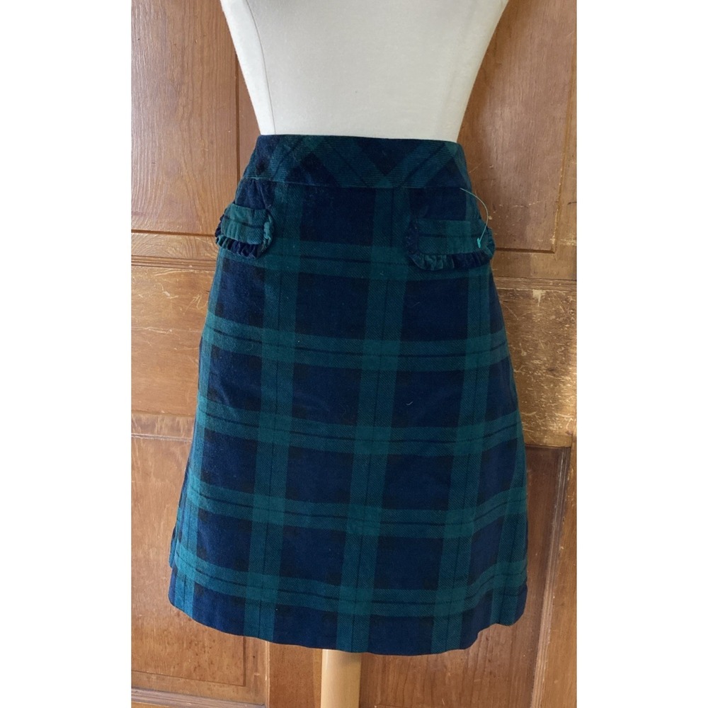 TALBOTS Blackwatch Tartan Plaid Velveteen A-Line Skirt Sz 6 Ruffle Trim Pockets - Picture 2 of 11